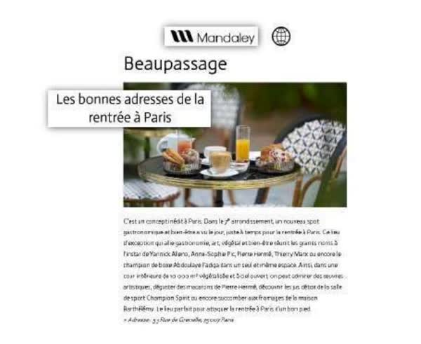 Mandaley: Beaupassage, les bonnes adresses de la rentree a Paris, with Champion Spirit