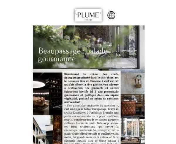 Plume Voyage: Beaupassage, a new Paris address for gourmets, featuring Champion Spirit