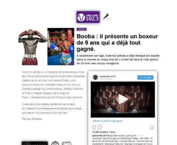 Booba presente un boxeur, press feature on Abdoulaye Fadiga and Champion Spirit