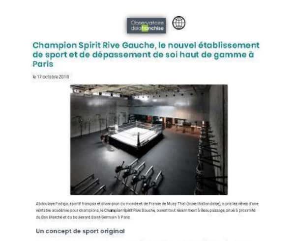 Observatoire de la Franchise, 17 October 2018: Champion Spirit Rive Gauche opens in Paris