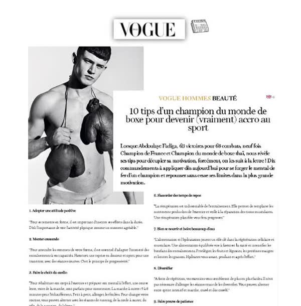 Vogue Hommes Beaute: 10 tips d'un champion du monde de boxe, by Abdoulaye Fadiga