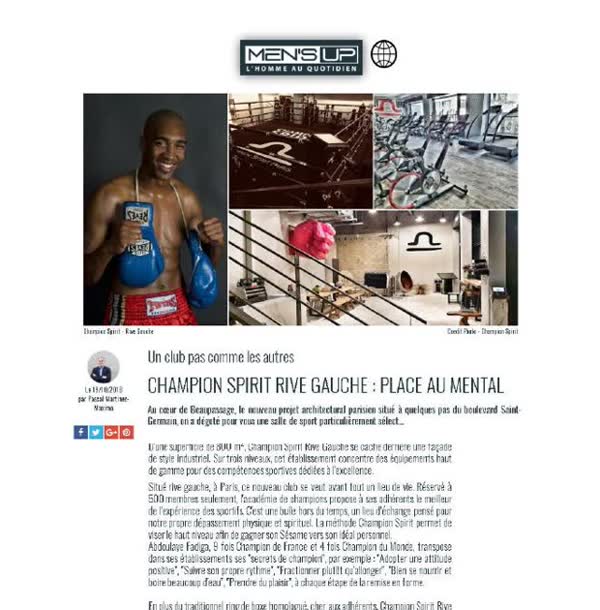 Champion Spirit Rive Gauche, place au mental, press feature on the Paris club