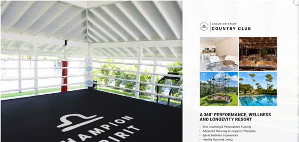 Champion Spirit Country Club brochure page: a 360 degree performance, wellness and longevity resort in Nassau