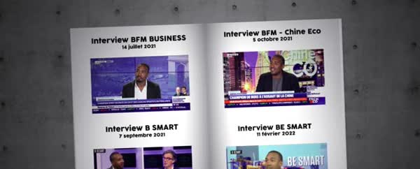 Television interviews on BFM Business and BFM Chine Eco in 2021 and on B Smart in 2021 and 2022