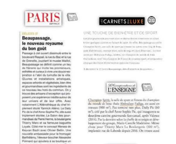 Beaupassage rue de Grenelle, Paris feature including Champion Spirit