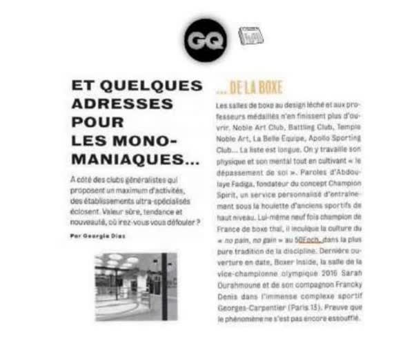 GQ: et quelques adresses pour les monomaniaques de la boxe, quoting Abdoulaye Fadiga