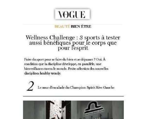 Vogue: wellness challenge, 3 sports a tester, featuring Champion Spirit