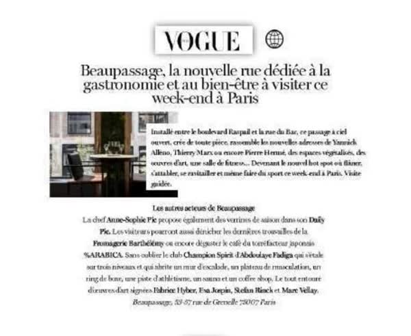 Vogue: Beaupassage, la nouvelle rue dediee a la gastronomie et au bien etre